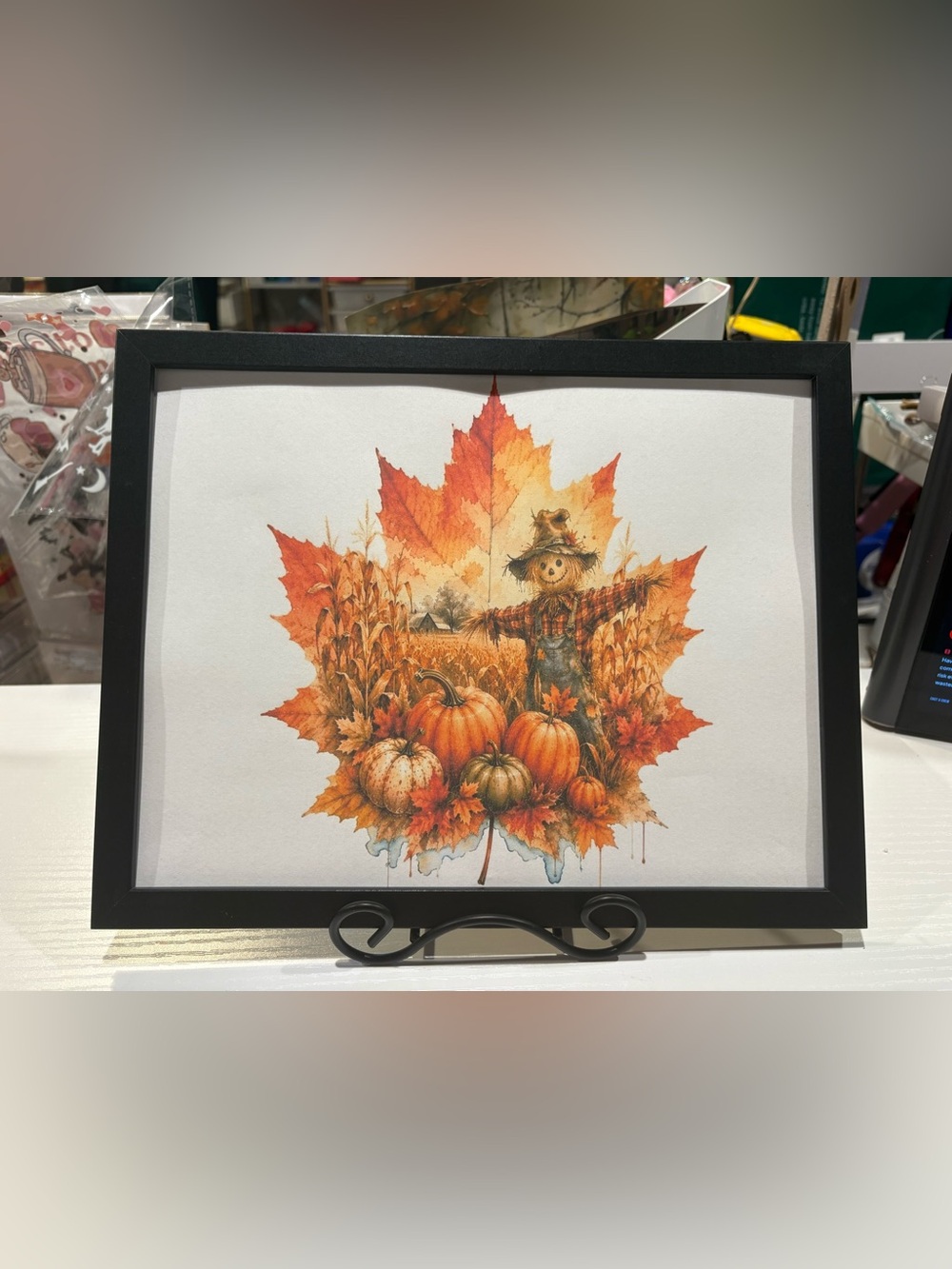 Autumn Leaf Pumpkin & Scarecrow Wall Framed 8x10 Art Print